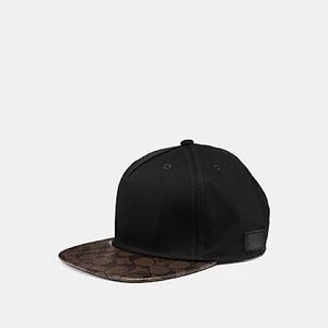 Coach Mens Flat Brim Hat in Signature 86476 Cap Black